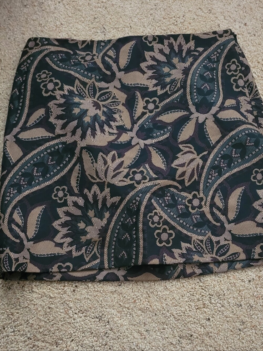 Ann Taylor Black and Tan Paisley Jacquard Mini Skirt